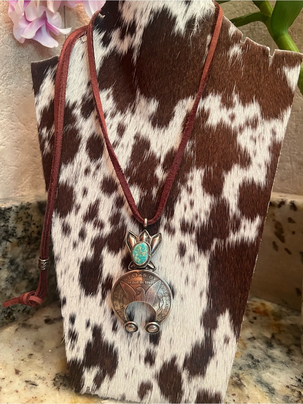 Joe Eby 1891 Morgan Silver Dollar Turquoise Naja Necklace